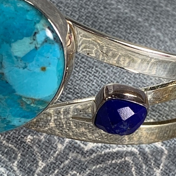 Turquoise and blue stone sterling silver bracelet - Picture 3 of 7